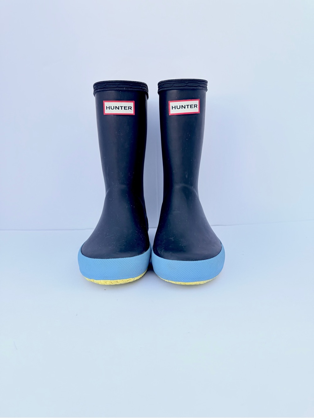Hunter Kids First Classic Navy Blue Rain Boots Bright Blue Trim